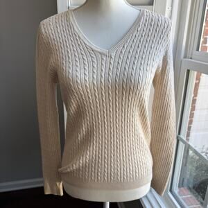 JEANNE PIERRE Sweater Womens S Oatmeal Cream Lightweight Fisherman Cable Knit